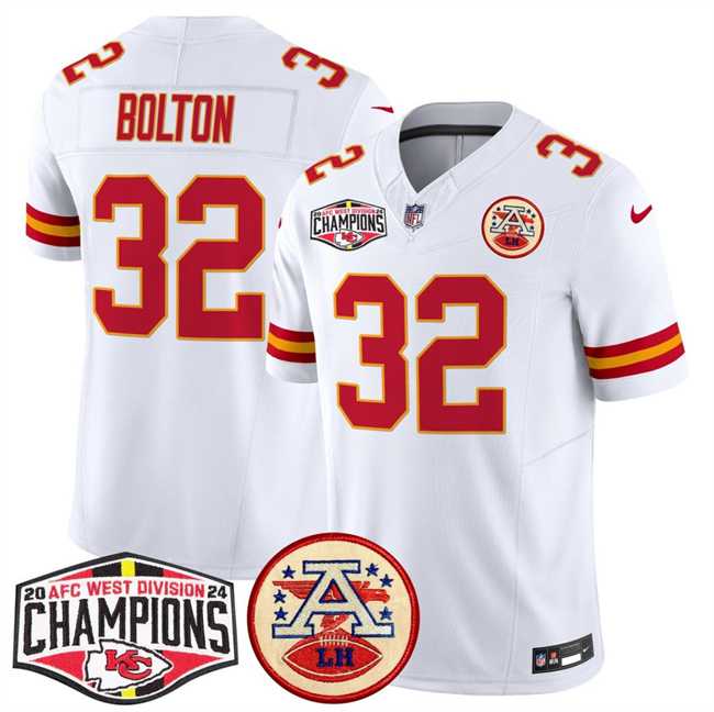 Mens Kansas City Chiefs #32 Nick Bolton White F.U.S.E. 2024 AFC West Division Champions Vapor Limited Stitched Jersey